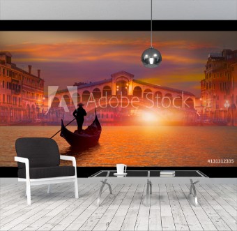 Picture of Gondola near Rialto Bridge in Venice Italy